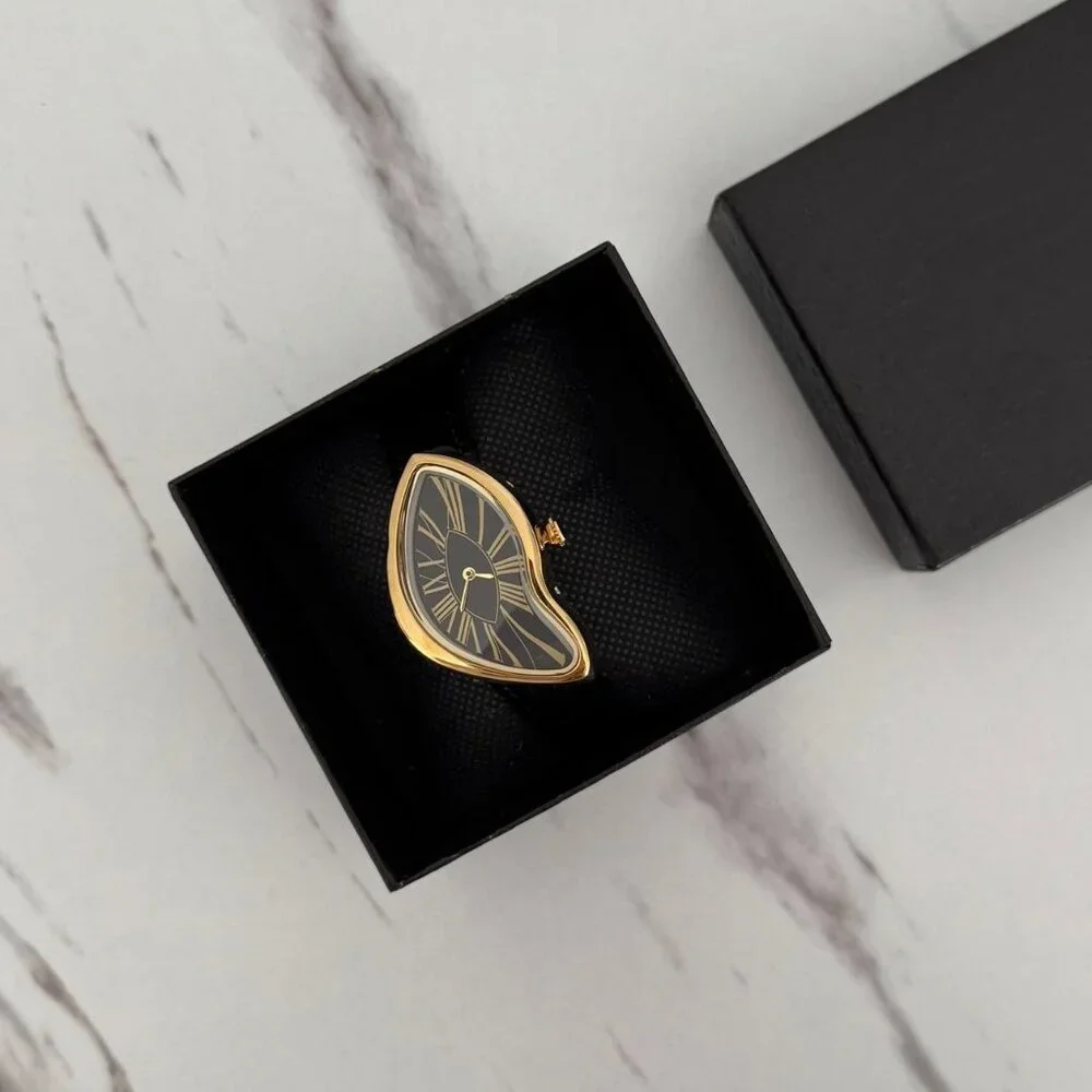 SKU0136 Retro Gold Black Women Asymmetrical Watch Bracelet + gift bag‎